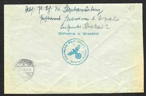 GG: Postsache Eilboten Slotwina/Brzesko 1940, portogerecht, MiNr. 11, EF