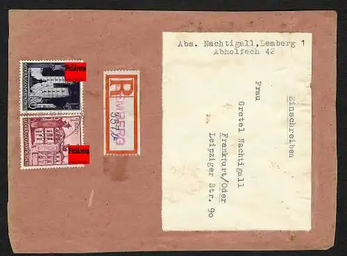 GG: Ausschnitt Einschreiben Großbrief, Lemberg nach Frankfurt/Od.  1941