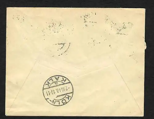 GG: Eilboten, Einschreiben, Rückschein Wlodawa nach Köln, 1940, portogerecht