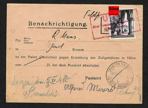 GG: Benachrichtigungsformular, portorichtig Postagentur, geprüft Schmutz