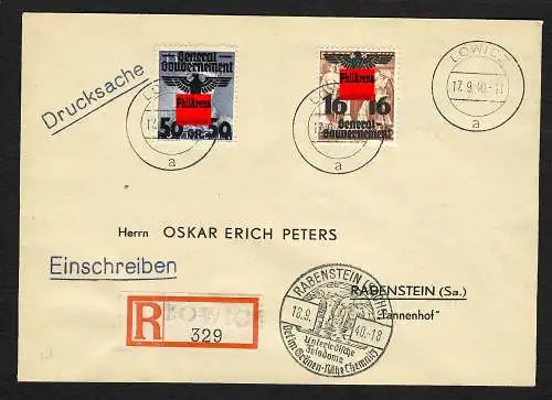 GG: Einschreiben Drucksache von Lowicz nach Rabenstein 1940
