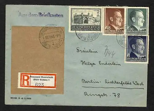 GG: Einschreiben Tomaszow Mazowiecke nach Berlin 1943, Aus dem Briefkasten