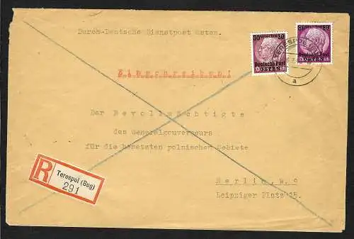 GG: Einschreiben Terespol 16.2.40 nach Berlin - Adresse: portogerecht