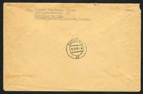GG: Einschreiben Terespol 16.2.40 nach Berlin - Adresse: portogerecht