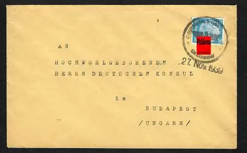 GG: portogerechter Brief Dynow/Brzozow an Konsul in Budapest, 27.11.1939