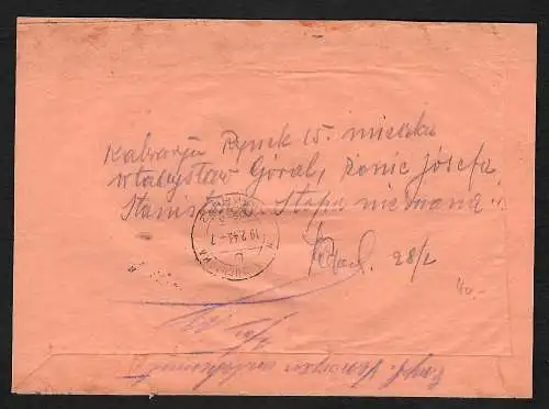 GG: Gerichtsbrief Krakau und zurück 1943, roter Umschlag, portogerecht