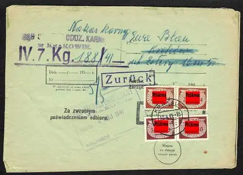 GG: Gerichtsbrief Krakau und zurück 1943, portogerecht 1941