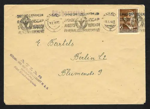 GG: Bücherzettel !!! ab Krakau  nach Berlin, portogerecht 1943