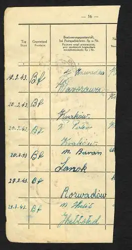 GG: Auszug aus dem Einlieferungsbuch Lezausk 1943, sehr seltenes Formualr
