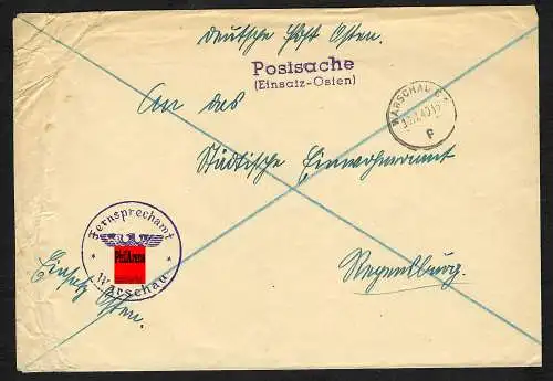 GG: Postsache Fernsprechamt Warschau-Regensburg: Einsatz Osten 1940