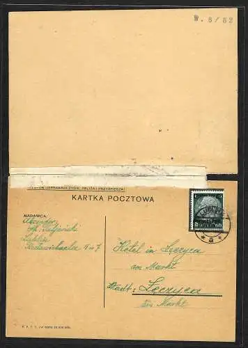 GG:  Postkarte auf poln. Ganzsache mit geklebter Antwortkarte: Lublin 1940