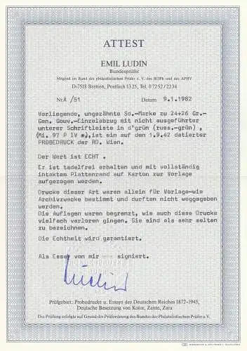 Generalgouvernement (GG) MiNr. 97 P4, BPP Attest