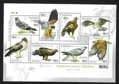 Ukraine 2020: Block mit Greifvögel, Adler, Bussard, Milan, .. **