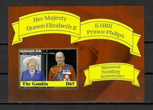 Gambia: Queen Elizabeth II & Prince Philip, Diamond Wedding Anniversary, **