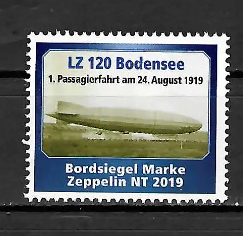 Bund 2019: Bordsiegelmarke LZ 120, 1. Passagierfahrt am Bodensee, **