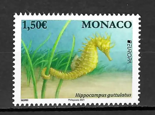 Monaco 2021: Europa: Gefährdete Tierwelt, Seepferd, sea horse, **