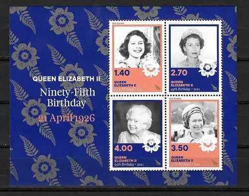 Neuseeland 2021: Ninety-fith Birthday, Queen Elizabeth II, Block, **