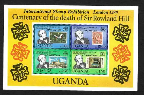 Uganda: Centenary or the death of Sir Rowland Hill, London 1980, , #254-257, **