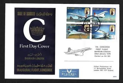 Bahrain: British Airways 1. Linienflug mit der Concorde: London-Bahrain, FDC