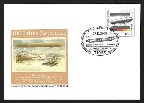 Bund 2000: Briefmarkenmesse Sindelfingen, 100 Jahre Zeppelin