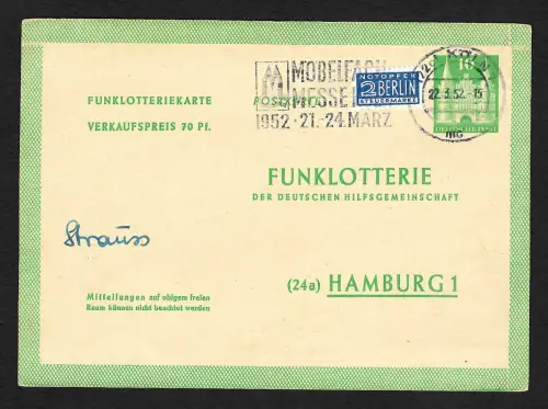 Bund 1950: Funklotterie Ganzsache FP 2 III, 