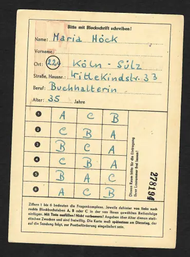 Bund 1950: Funklotterie Ganzsache FP 2 III, 