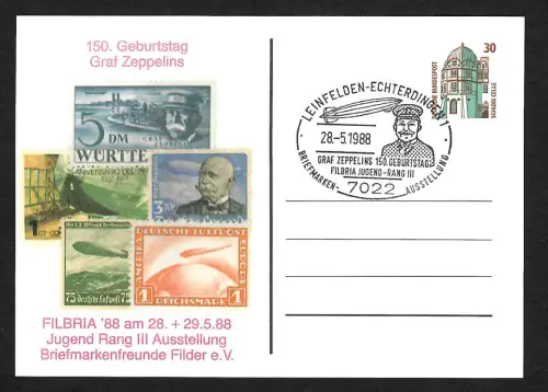 Bund 1988: 150. Geburtstag Graf Zeppelins, FILBRIA 88, Leinfelden Echterdingen