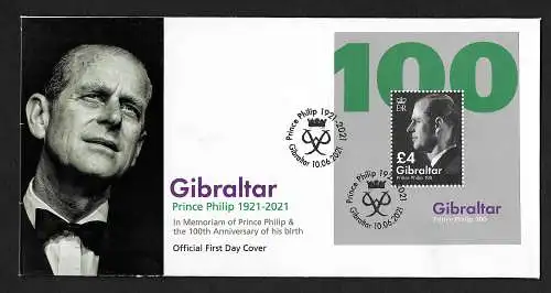 Gibraltar 2021: In Memoriam of Prince Philip, 100th Anniversary of birth, FDC