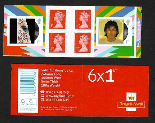 GB: Special stamps booklet: Paul McCartney, mnh, 6x 1st