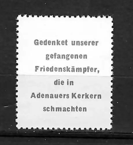 DDR 1953 Postkrieg: Vignette zum überkleben der BRD Gefangenen Ausgabe