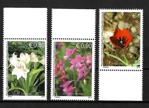 Kosovo 2014: MiNr. 285-287, Blumen, postfrisch