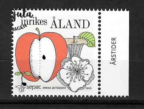 Aland 2016: SEPAC 2016, Jahreszeiten, Apfel, gestempelt