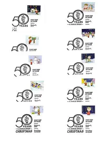Forever USA 2015: 50 years - a Charlie Brown - christmas, Santa Rosa, 10x FDC