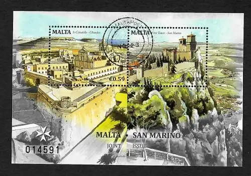 Malta 2016: Joint Issue: Malta-San Marino, Block gestempelt