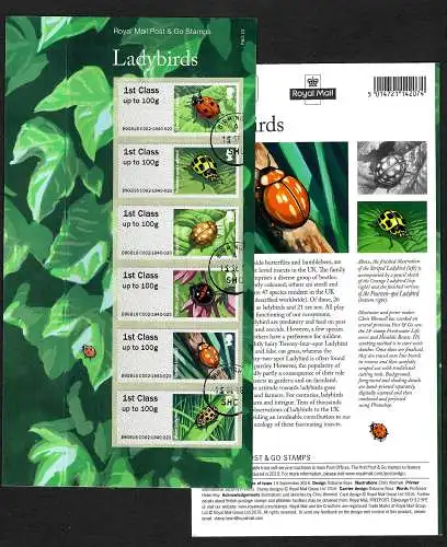 GB 2016: Marienkäfer, Ladybirds, 6x Automatenmarken, gestempelt