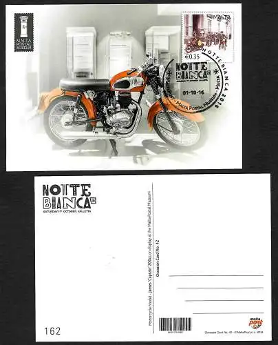 Malta 2016: Notte Blanca, Motorrad, Ganzsache #42, gestempel