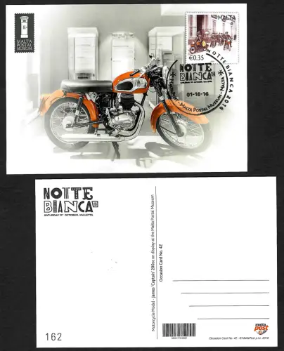 Malta 2016: Notte Blanca, Motorrad, Ganzsache #42, gestempel