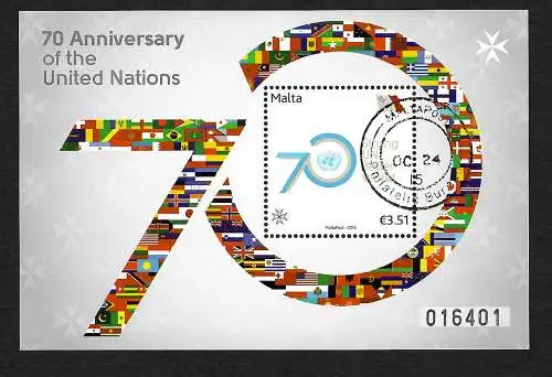 Malta 2015: 70. Anniversary of the United Nations, gestempelt