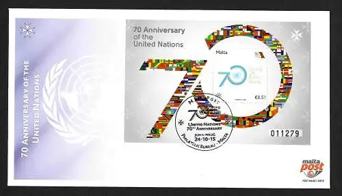 Malta 2015: 70. Anniversary of the United Nations, FDC