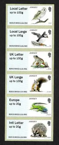Jersey: UK Letter, animals 2015, 6x Automatenmarken postfrisch