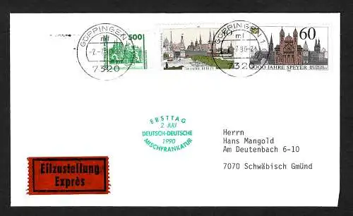 Bund: Eilbotenbeleg mit Deutsch-Deutscher Mischfrankatur 2.7.1990
