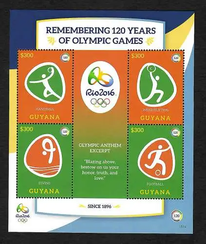 Guyana 2016: 120 years of Olympic Games - Rio 2016, Handball, Weightlifting, ..