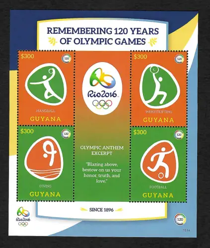 Guyana 2016: 120 years of Olympic Games - Rio 2016, Handball, Weightlifting, ..