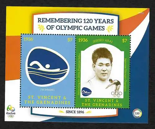 St. Vincent 2016: 120 years of Olympic Games - Rio 2016, Shigeo Arai, swimming