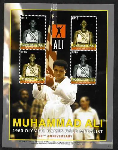 Maledives: Muhammad Ali, 1960 Olympic Games Gold Medalist, mnh, 50th Anniversary