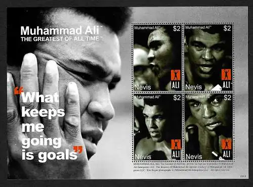Nevis: Muhammad Ali, The Greatest of all Time, Block mnh