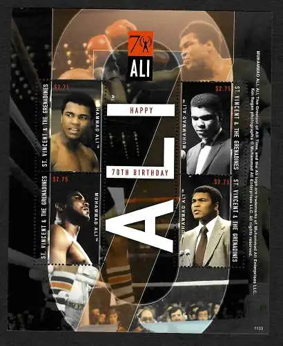St. Vincent 2016: Mohammad Ali, 70th Birthday, Block mnh