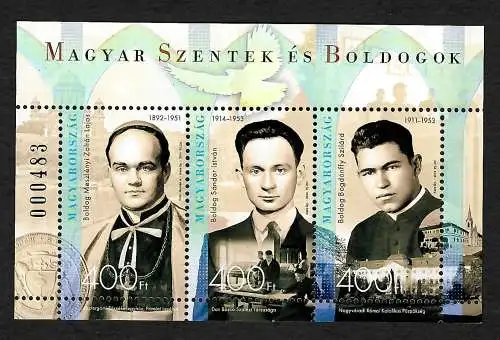 Ungarn 2014: Ungarische Heilige, Block #366II, #5671-73II, postfrisch