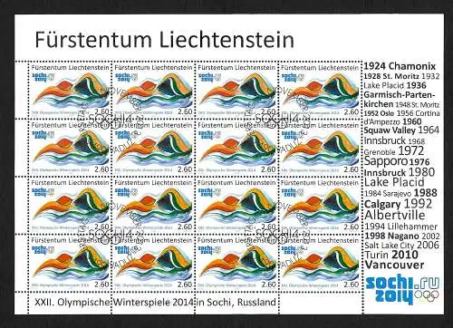 Liechtenstein 2014: XXII. Olympische Winterspiele Sochi, gestempelt