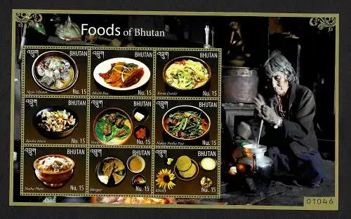 Bhutan: Foods of Bhutan, Kleinbogen, postfrisch